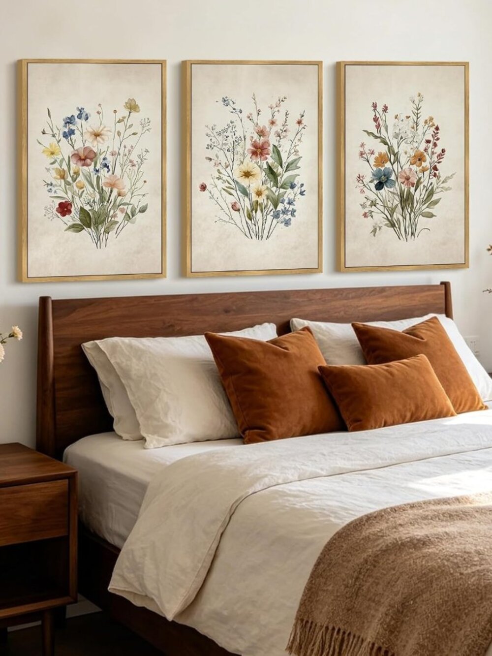 Vintage Wildflower Bouquet Framed Wall Art | Retro Floral Decor 24x36in